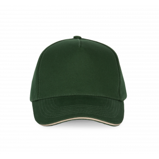 Casquette avec sandwich contrasté - 5 panneaux KP124 - Forest Green / Beige personnalisable - Vue de face