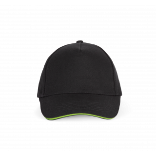 Casquette avec sandwich contrasté - 5 panneaux KP124 - Black / Lime personnalisable - Vue de face