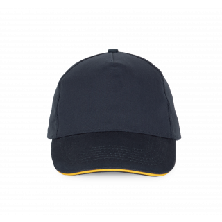 Casquette avec sandwich contrasté - 5 panneaux KP124 - Navy / Yellow personnalisable - Vue de face