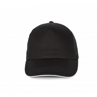 Casquette sandwich contrasté - 5 panneaux KP130 - Black / White personnalisable - Vue de face