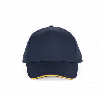Casquette sandwich contrasté - 5 panneaux KP130 - Navy / Yellow personnalisable - Vue de face
