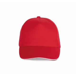 Casquette sandwich contrasté - 5 panneaux KP130 - Red / White personnalisable - Vue de face