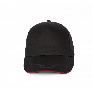 Casquette sandwich contrasté - 5 panneaux KP130 - Black / Red personnalisable - Vue de face