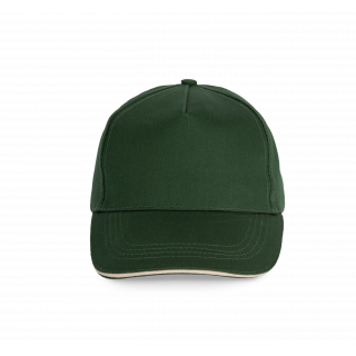 Casquette sandwich contrasté - 5 panneaux KP130 - Forest Green / Beige personnalisable - Vue de face