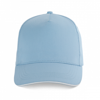 Casquette sandwich contrasté - 5 panneaux KP130 - Sky Blue / White personnalisable - Vue de face