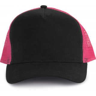 Casquette trucker - 5 panneaux KP137 - Black / Fuchsia personnalisable - Vue de face