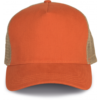 Casquette trucker - 5 panneaux KP137 - Rustic Orange / Beige personnalisable - Vue de face
