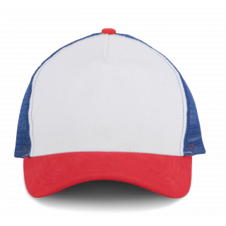 Casquette trucker - 5 panneaux KP137 - White/French red/Reflex blue personnalisable - Vue de face