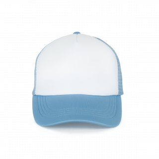 Casquette trucker enfant - 5 panneaux KP143 - White / Dark Sky Blue personnalisable - Vue de face