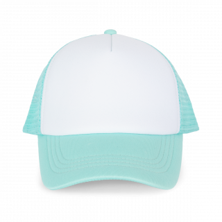 Casquette trucker enfant - 5 panneaux KP143 - White / Pastel Cyan personnalisable - Vue de face