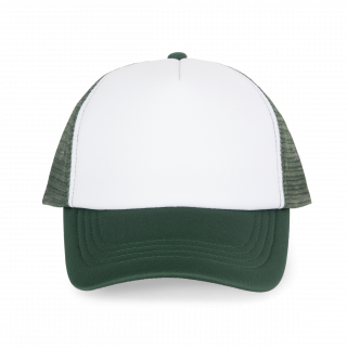Casquette trucker enfant - 5 panneaux KP143 - White / Pineneedle Green personnalisable - Vue de face