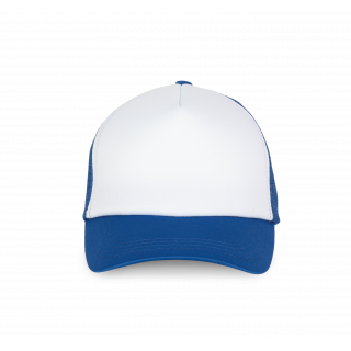 Casquette trucker enfant - 5 panneaux KP143 - White / Royal Blue personnalisable - Vue de face