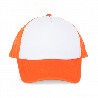 Casquette trucker enfant - 5 panneaux KP143 - White / Vermillon Orange personnalisable - Vue de face