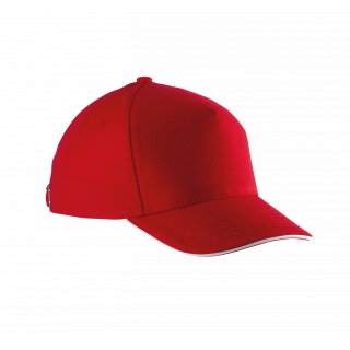 Casquette enfant avec sandwich contrasté - 5 panneaux KP148 - Red / White personnalisable - Vue de face