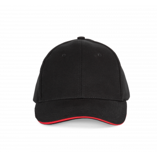 Casquette avec sandwich contrasté - 6 panneaux KP153 - Black / Red personnalisable - Vue de face