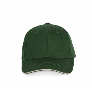 Casquette avec sandwich contrasté - 6 panneaux KP153 - Forest Green / Beige personnalisable - Vue de face