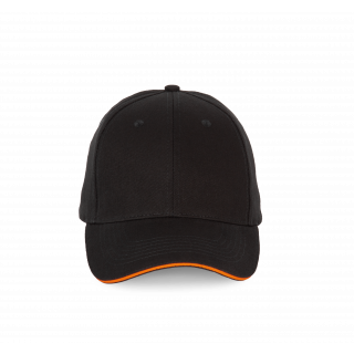 Casquette sandwich contrasté - 6 panneaux KP185 - Black / Orange personnalisable - Vue de face