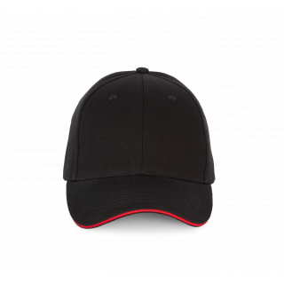 Casquette sandwich contrasté - 6 panneaux KP185 - Black / Red personnalisable - Vue de face
