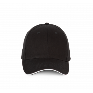 Casquette sandwich contrasté - 6 panneaux KP185 - Black / White personnalisable - Vue de face