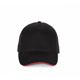 Casquette - 5 panneaux KP189 - Black / Red personnalisable - Vue de face