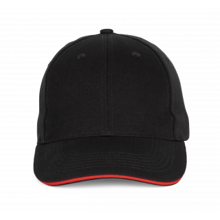 Casquette Baseball avec sandwich - 6 panneaux KP196 - Black / Red personnalisable - Vue de face