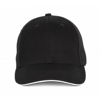 Casquette Baseball avec sandwich - 6 panneaux KP196 - Black / White personnalisable - Vue de face
