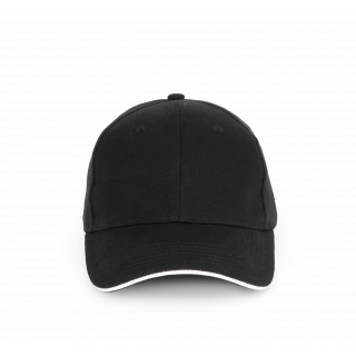 Casquette en coton biologique à sandwich contrasté - 6 panneaux KP198 - Black / White personnalisable - Vue de face