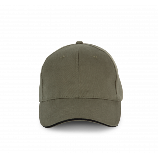 Casquette en coton biologique à sandwich contrasté - 6 panneaux KP198 - Organic Khaki / Black personnalisable - Vue de f