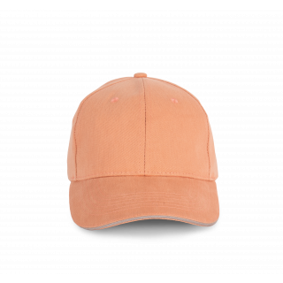 Casquette en coton biologique à sandwich contrasté - 6 panneaux KP198 - Peach / Metal Grey personnalisable - Vue de face