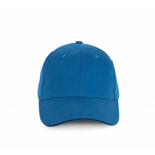Casquette en coton biologique à sandwich contrasté - 6 panneaux KP198 - Sea Blue / Navy personnalisable - Vue de face