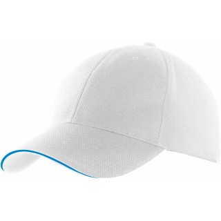 Casquette sport KP207 - White / Aqua Blue personnalisable - Vue de face