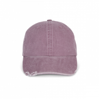 Casquette vintage effet déchiré - 6 panneaux KP235 - Washed Dusky Orchid personnalisable - Vue de face