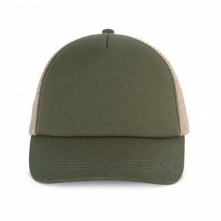 Casquette trucker 5 panneaux en coton canvas - K-up Gold Label KP240 - Clover Green / Beige Sand personnalisable - Vue d