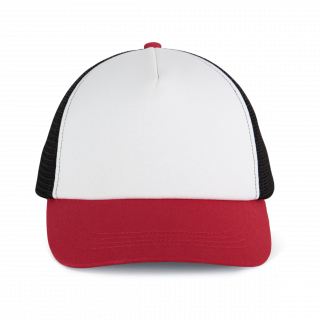 Casquette trucker 5 panneaux en coton canvas - K-up Gold Label KP240 - White / Light Scarlet Red / Black personnalisable