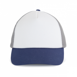 Casquette trucker 5 panneaux en coton canvas - K-up Gold Label KP240 - White / Mood Indigo / Frost Grey personnalisable
