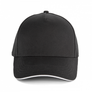 Casquette 5 panneaux avec sandwich - K-up Gold Label KP353 - Black / White personnalisable - Vue de face