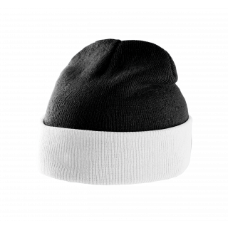 Bonnet bicolore avec revers KP514 - Black / White personnalisable - Vue de face