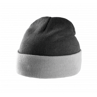 Bonnet bicolore avec revers KP514 - Dark Grey / Light Grey personnalisable - Vue de face