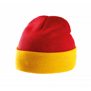 Bonnet bicolore avec revers KP514 - Red / Yellow personnalisable - Vue de face