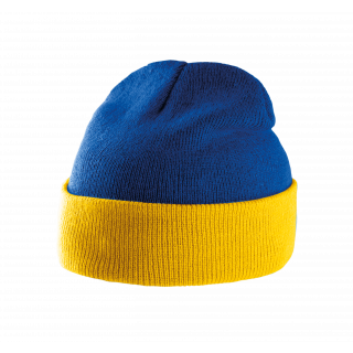 Bonnet bicolore avec revers KP514 - Royal Blue / Yellow personnalisable - Vue de face