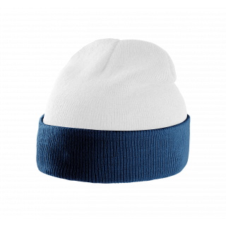 Bonnet bicolore avec revers KP514 - White / Navy personnalisable - Vue de face