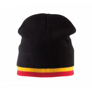 Bonnet bande bicolore contrastée KP515 - Black / Yellow / Red personnalisable - Vue de face