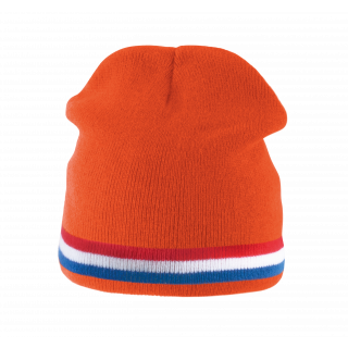 Bonnet bande bicolore contrastée KP515 - Orange/Red/White/Cobalt blue personnalisable - Vue de face