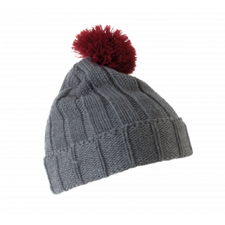 Bonnet à pompon avec revers KP519 - Grey / Burgundy personnalisable - Vue de face