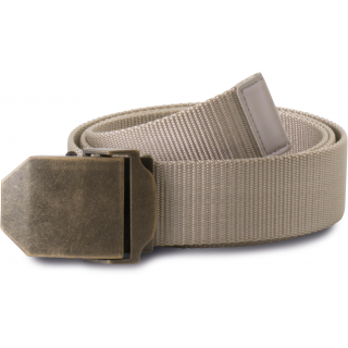 Ceinture à boucle en métal KP813 - Beige / Old Brass personnalisable - Vue de face