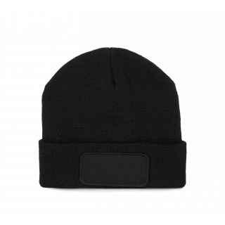 Bonnet recyclé avec patch et doublure Thinsulate™ KP891 - Black personnalisable - Vue de face