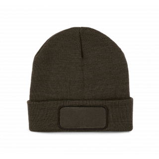 Bonnet recyclé avec patch et doublure Thinsulate™ KP891 - Dark Khaki personnalisable - Vue de face