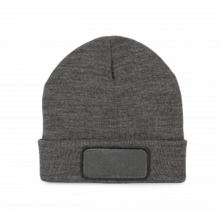 Bonnet recyclé avec patch et doublure Thinsulate™ KP891 - Grey Heather personnalisable - Vue de face