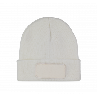 Bonnet recyclé avec patch et doublure Thinsulate™ KP891 - White personnalisable - Vue de face