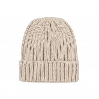 Bonnet à double côte et revers KP953 - Light Sand personnalisable - Vue de face